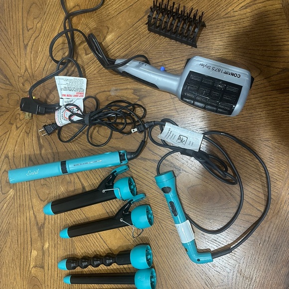 Ceramic curling wand set and flat iron with hair dryer